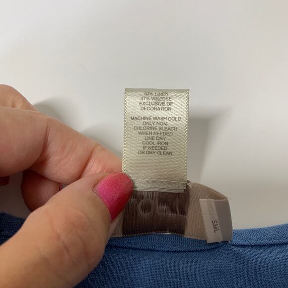 LOFT Baby Blue Scallop Embroidered Hem Short Sleeve Blouse Medium - Picture 5 of 9